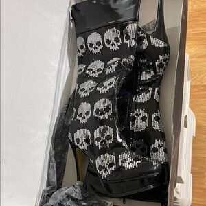 Iron Fist Zip up Black and Silver Skull Sequin Boots